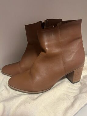 Poppy Barley Chestnut Brown Leather Ankle Booties - Block Heel